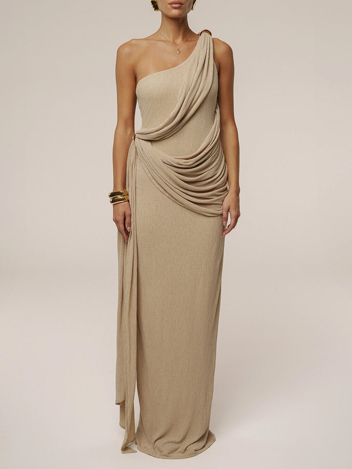 Elegant And Sexy One-Shoulder Ruched Wrap Maxi Dress