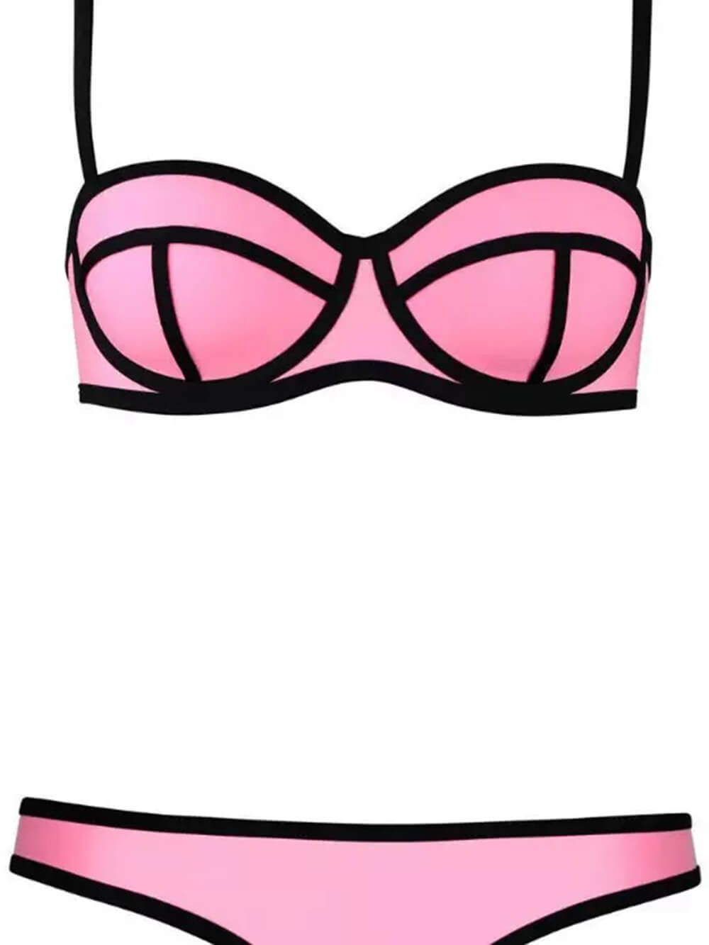 Geometric Contrast Trim Bikini Set