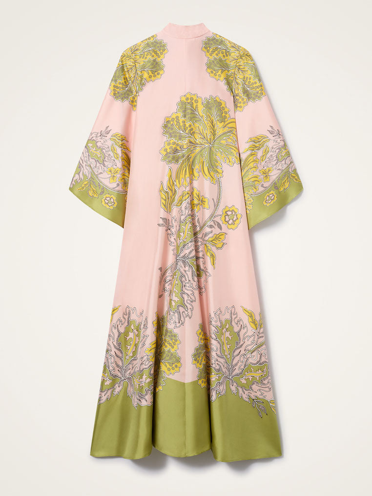 Elegant Retro Print Satin Tie-Waist Maxi Dress