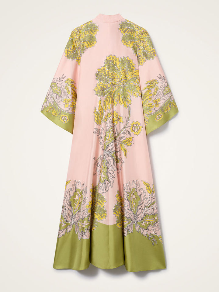 Elegant Retro Print Satin Tie-Waist Maxi Dress