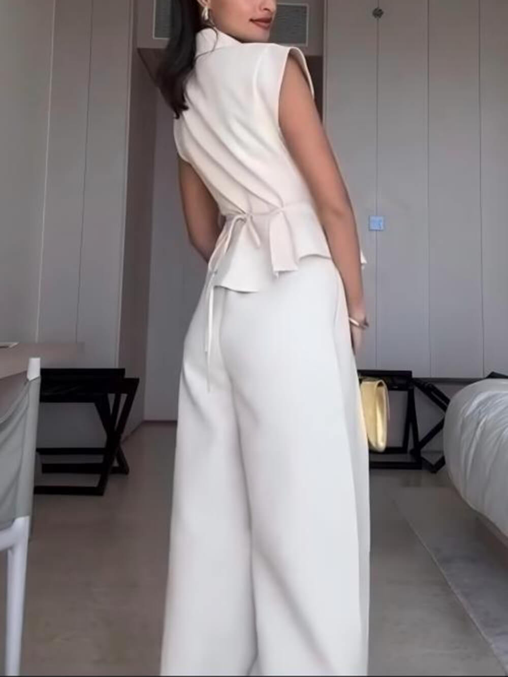 Casual High-Waisted Pleated With Pockets Wide-Leg Pants