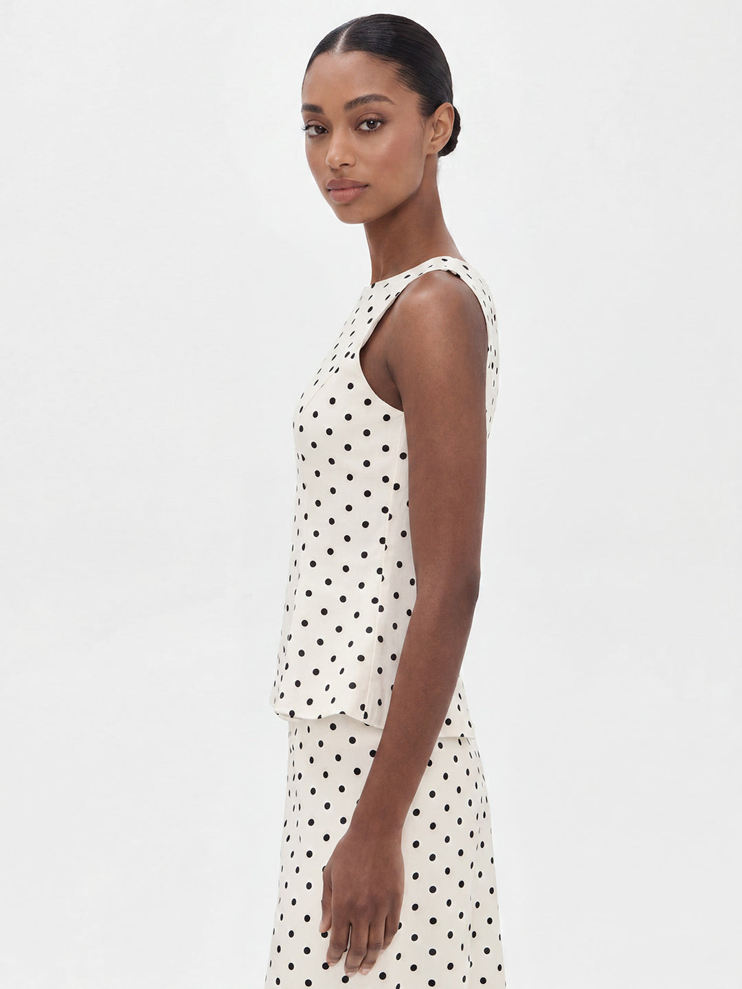 Elegant Polka Dot Sleeveless Top & Skirt Two-Piece Set