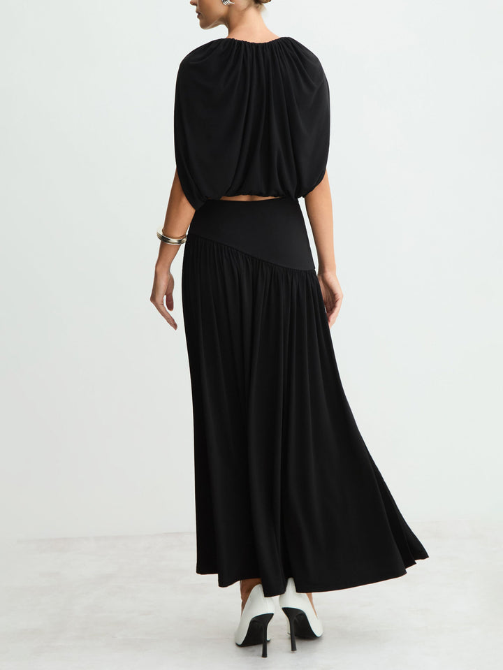 Sexy Ruched Crop Top & Flowy Maxi Skirt Set