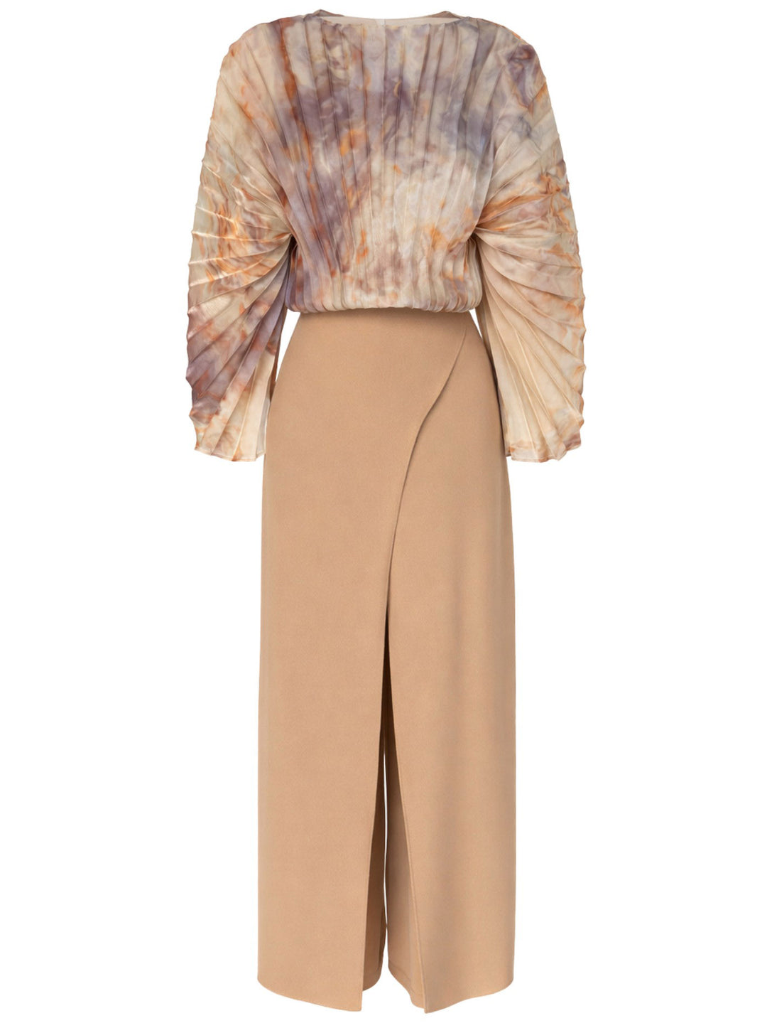 Elegant Pleated Long Sleeve Asymmetrical Wide-Leg Jumpsuit