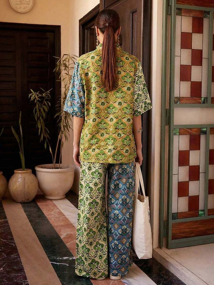 Retro Art Print Wide-Leg Pants