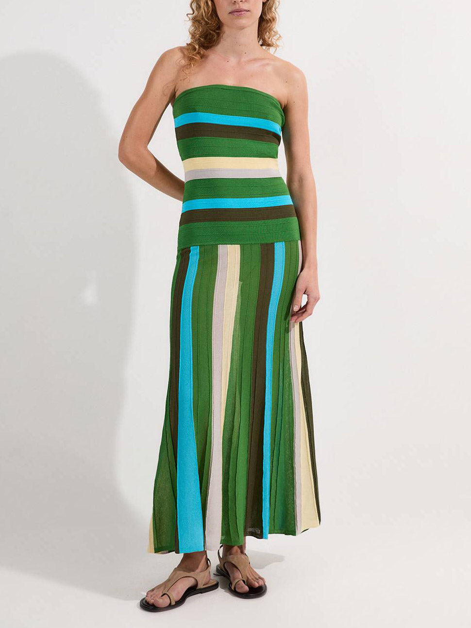 Strapless Striped Strapless Knit Maxi Dress