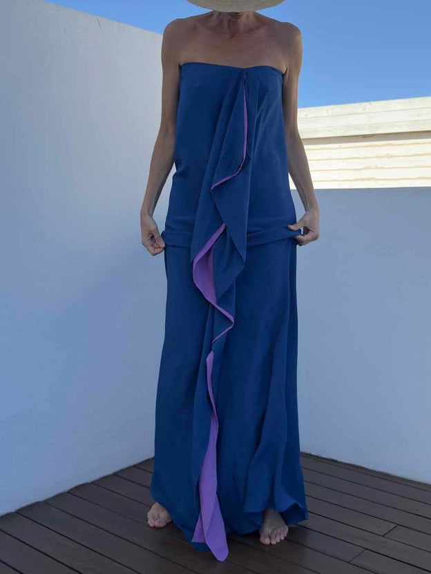 Bohemian Satin Two-Tone Kaftan Maxi Dress