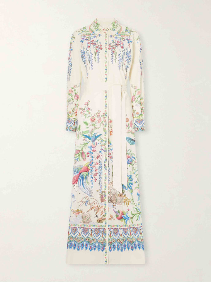 Exquisite Printed Long-Sleeve Shirt Maxi Dress