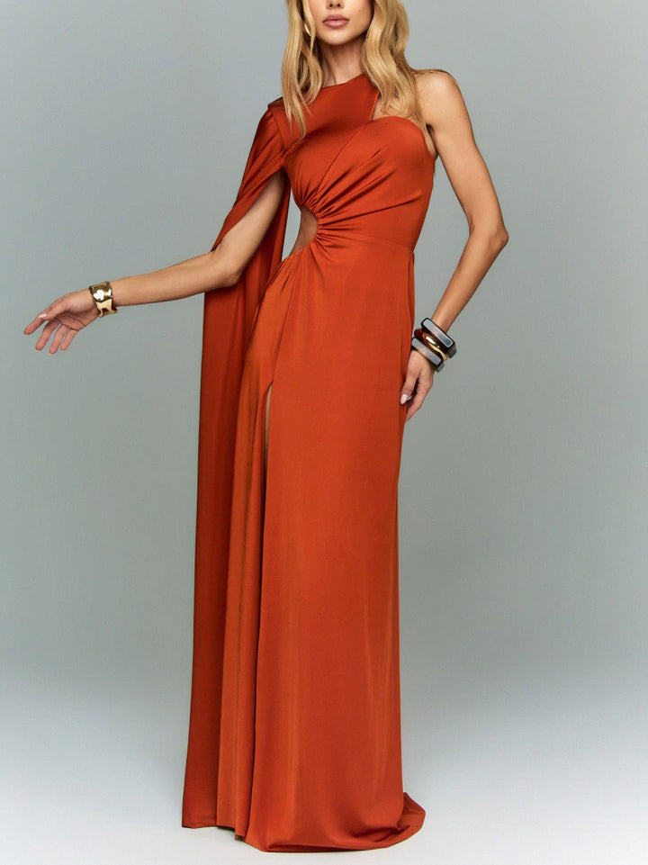 Sexy One-Shoulder Cutout Slit Maxi Dress