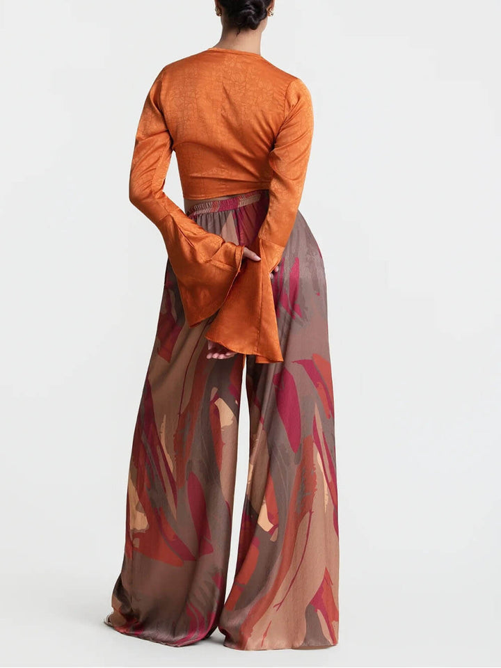 Casual Bell-Sleeve Wrap-Up Tie-Down Top