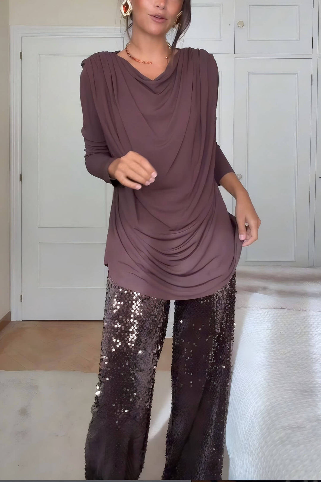 Unique Sparkling Rhinestone-Embellished Wide-Leg Jeans