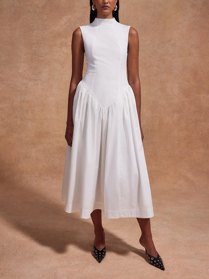 Casual Pleated Slim Low Waist Midi Dress