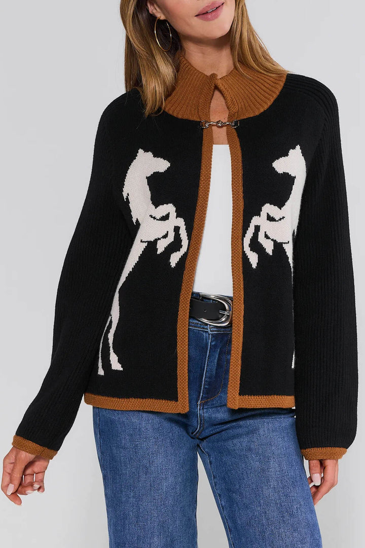Fashion White Horse Pattern Casual Long-sleeved Knitted Cardigan