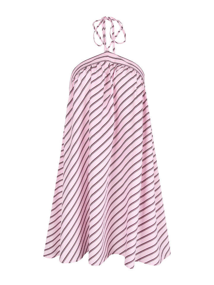 Fashion Striped Print Halter Backless Mini Dress