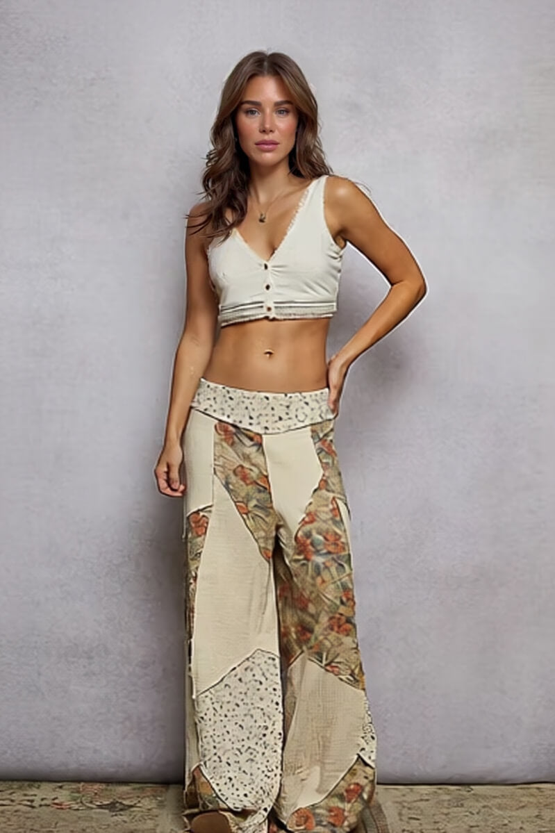 Bohemian Floral Patchwork Loose Button-Down Top