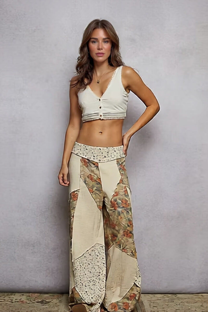 Bohemian Floral Patchwork Loose Button-Down Top