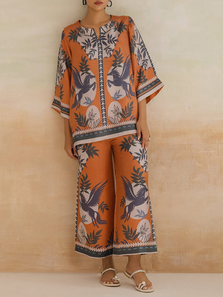 Retro Modern Floral Print Contrast Loose Oversized Shirt