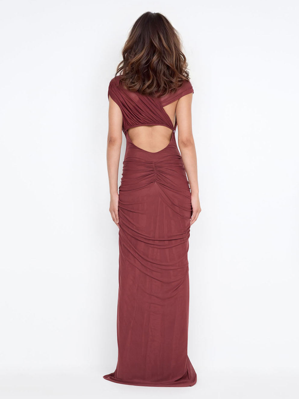 Elegant Deep V-Neck Draped Slit Maxi Dress