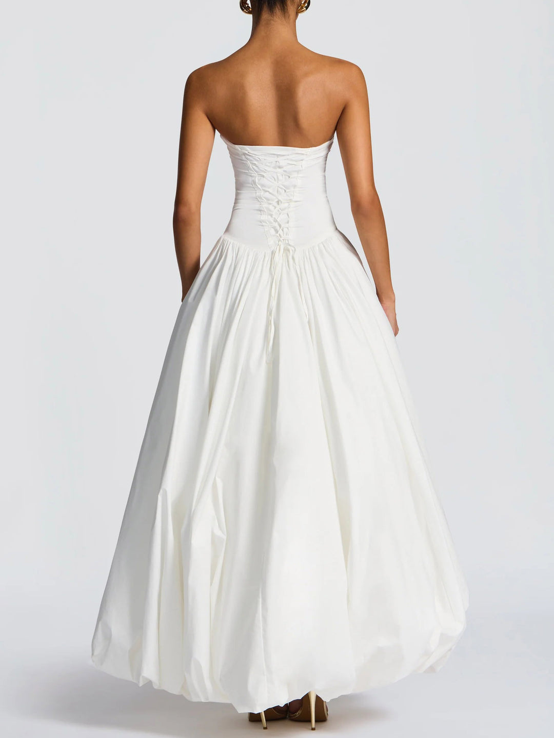 Elegant Strapless Ruched High-Slit Ball Gown Maxi Dress