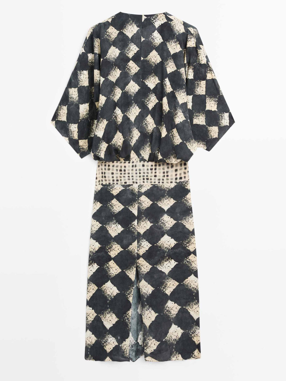 Casual Abstract Plaid Print Kimono Sleeve Maxi Dress