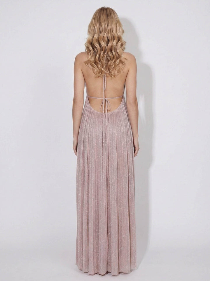 Elegant Tulle Pleated Evening Gown Maxi Dress