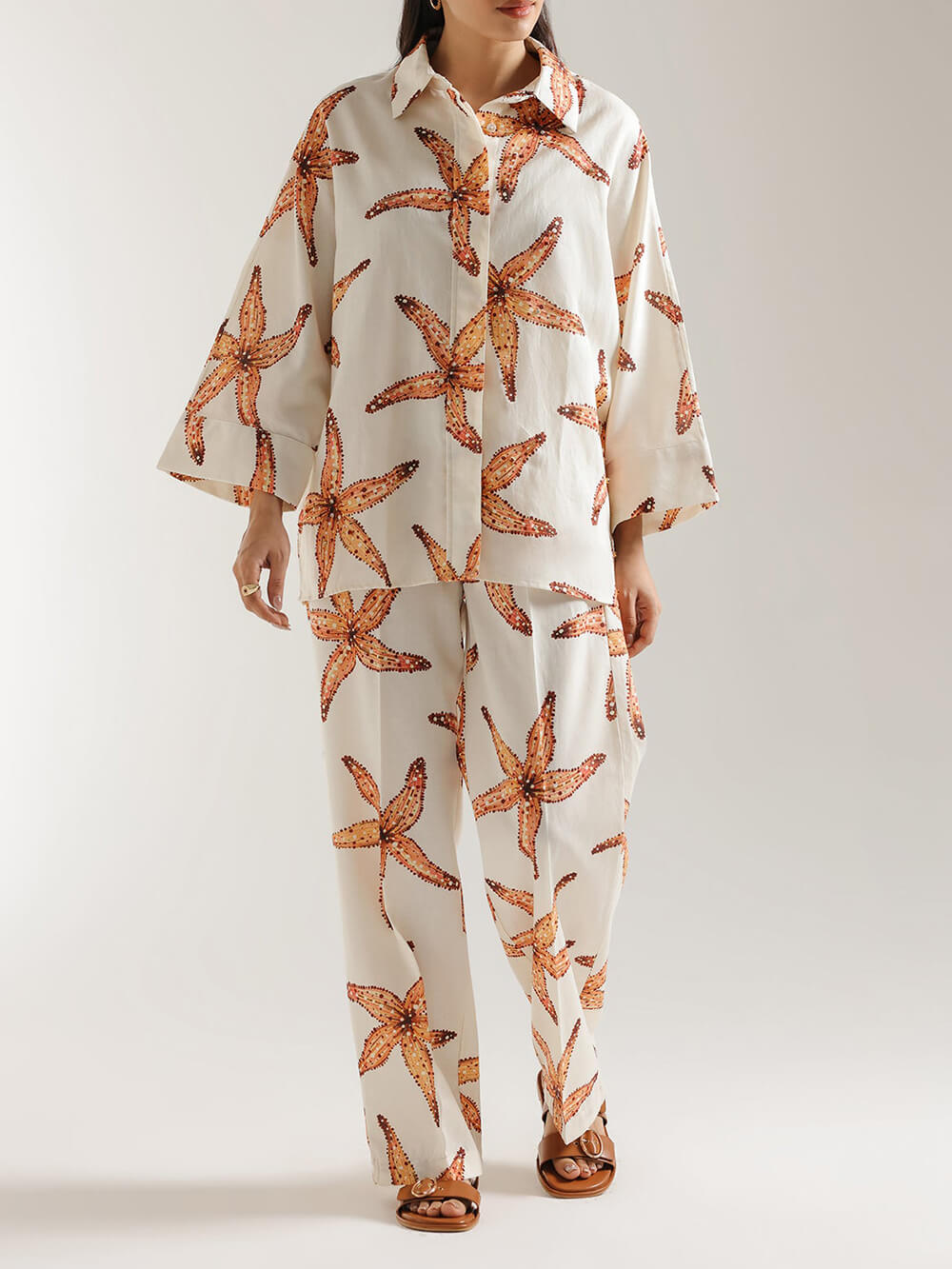 Unique Starfish Print Loose Pocket Straight Pants