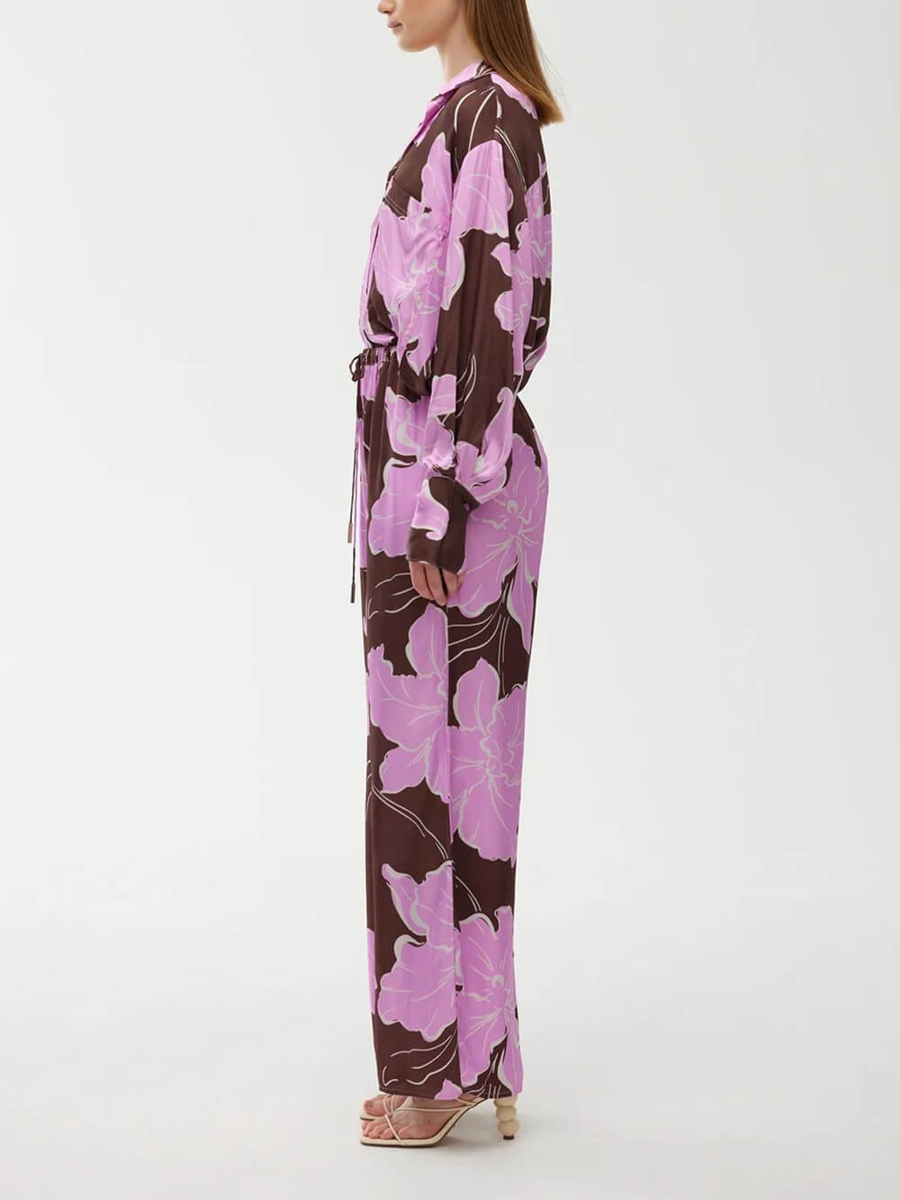 Casual Magnolia Print Asymmetric Loose Button-Up Shirt