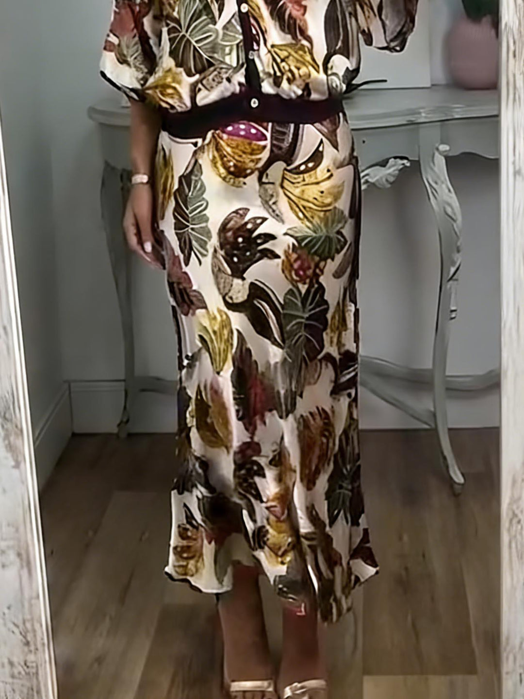 Retro Jungle Palm Leaf Satin Print Skirt