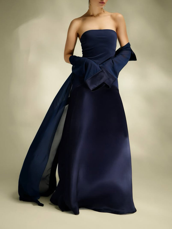 Elegant Satin Maxi Dress & Long Sheer Chiffon Cover-Up Two-Piece Set