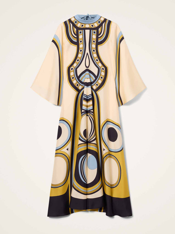 Retro Geometric Print V-Neck Kaftan Maxi Dress