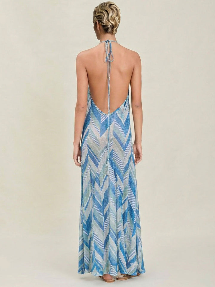 Bohemian Chevron Print Halter Maxi Dress
