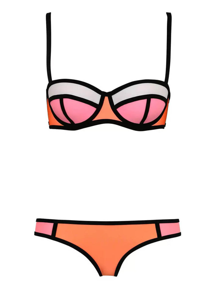 Geometric Contrast Trim Bikini Set