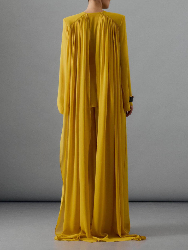 Elegant Draped Chiffon Shirt & Wide Leg Pants Two-Piece Set