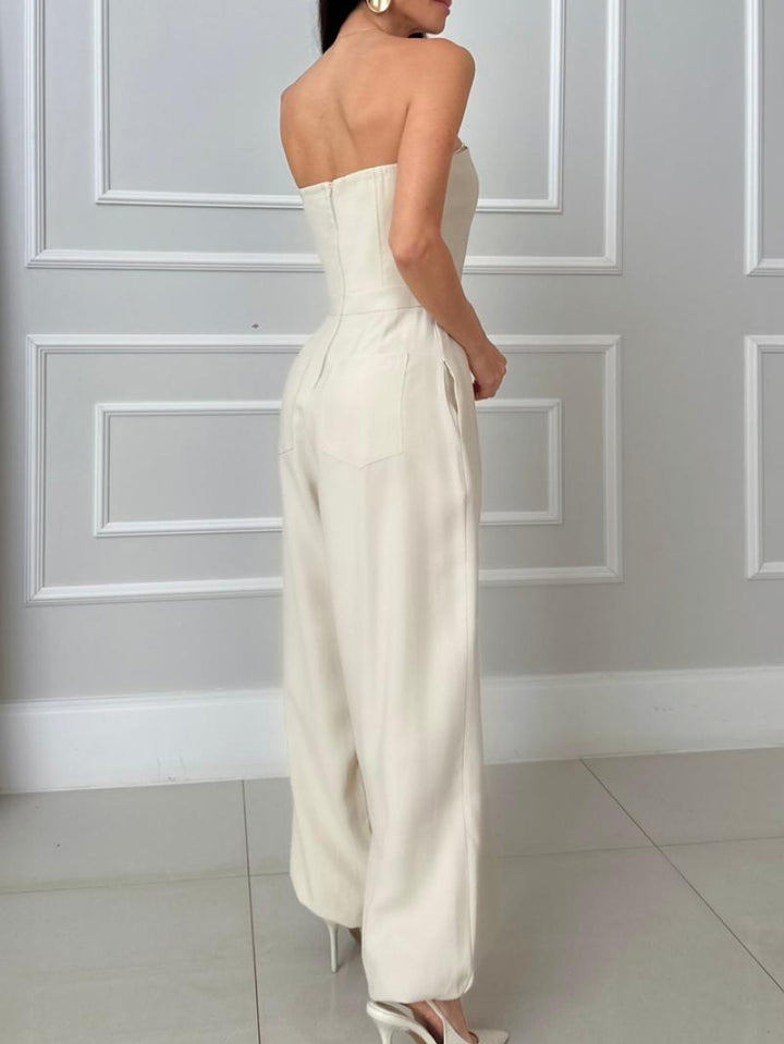 Strapless Wrap Front Wide Leg Jumpsuit