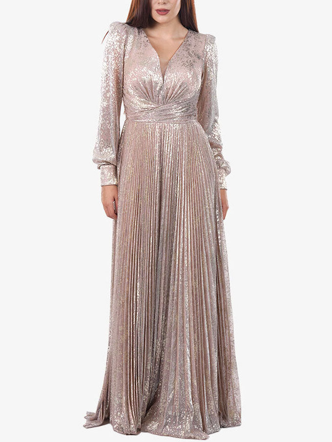 Elegant Sparkling Ruffled Party Maxi Dress