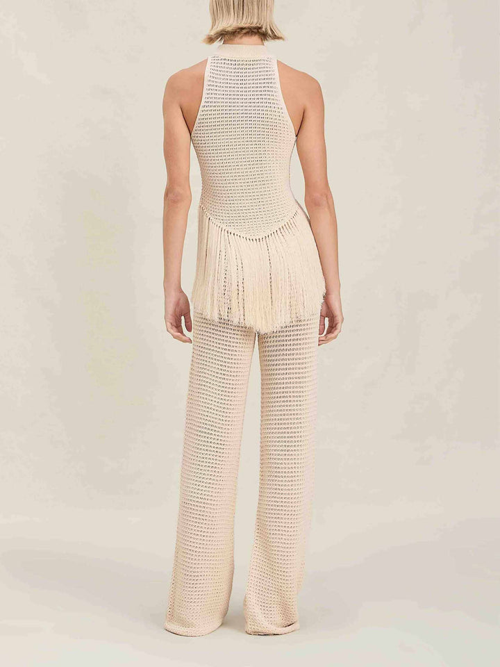 Exquisite Stand Collar Knitted Fringe Top