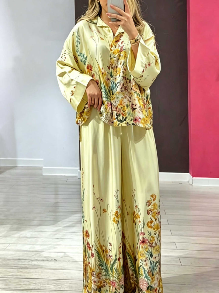 Elegant Floral Print Satin Button Shirt