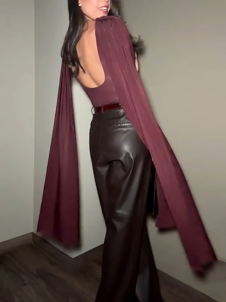Elegant Draped Cape-Sleeve Top