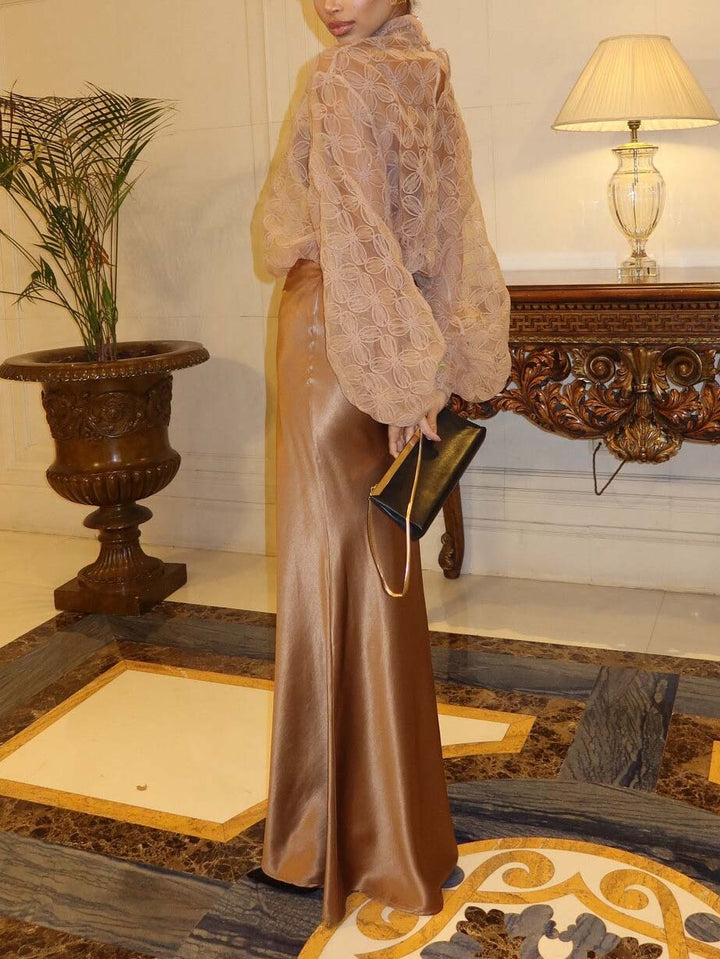 Exquisite Satin High-Waist Maxi Skirt