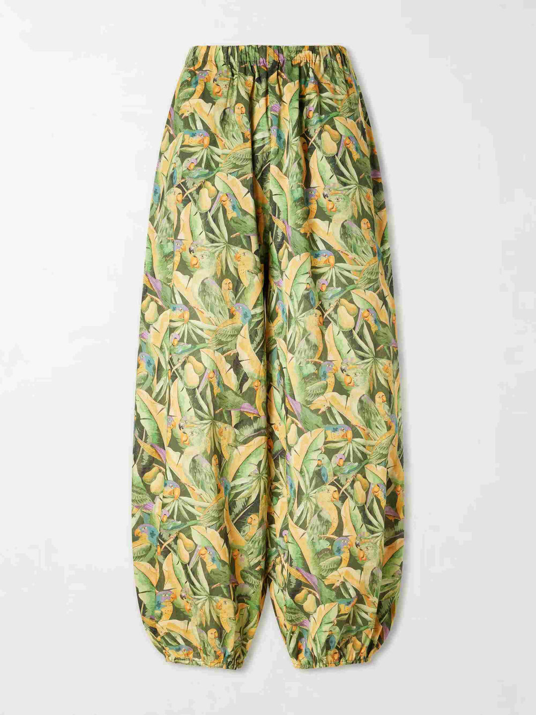 Exquisite Tropical Parrot Print Ruffle Top & Lantern Pants Two-Piece Set