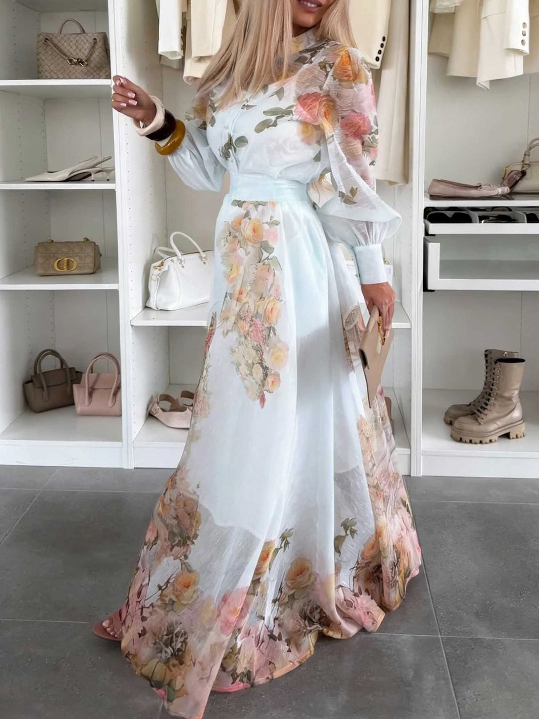 Elegant Sheer Floral Print Top & Skirt Two-Piece Set