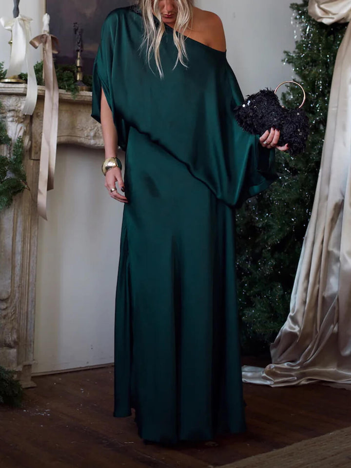 Exquisite Satin Off-Shoulder Loose Draped Blouse