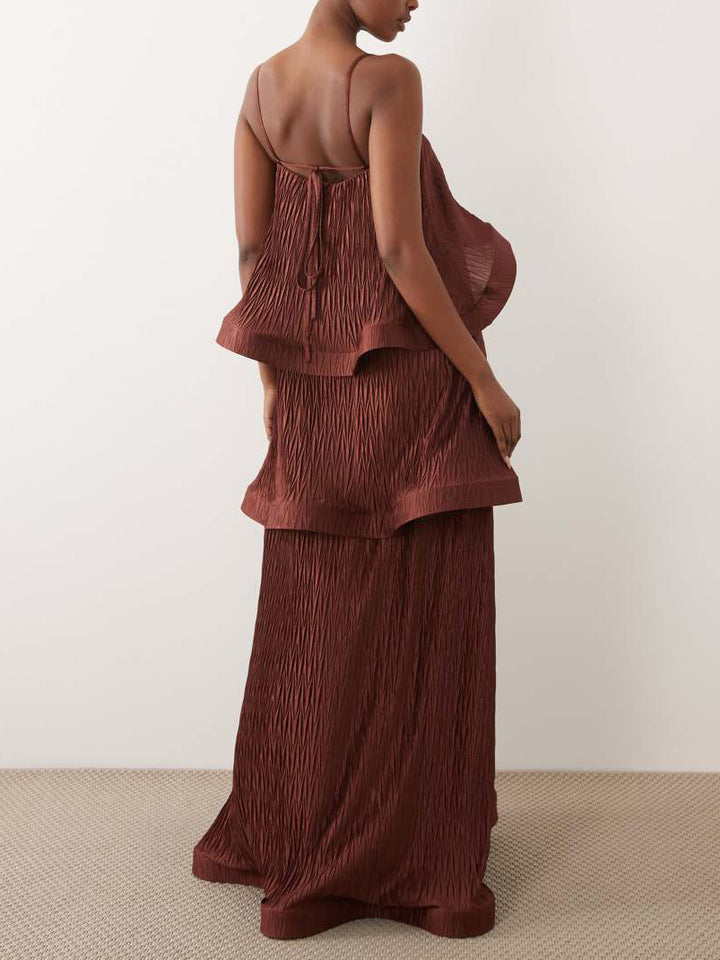 Elegant Textured Tiered Spaghetti Strap Maxi Dress