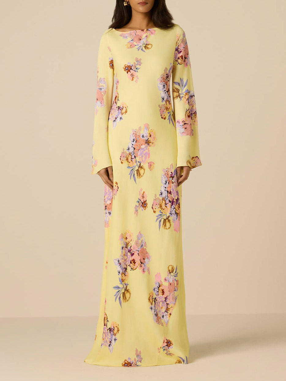 Elegant Floral Print Satin Maxi Dress