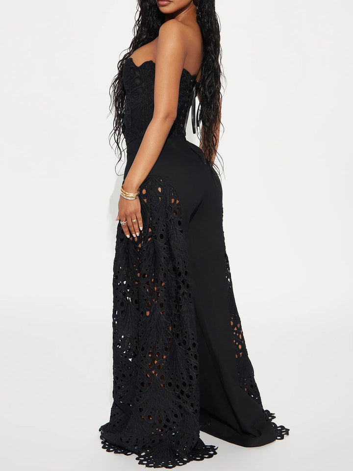 Lace Cutout Strapless Flare Pants Two-Piece Set