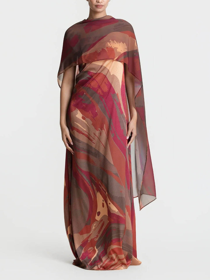 Elegant Strapless Shawl-Style Flowing Maxi Dress