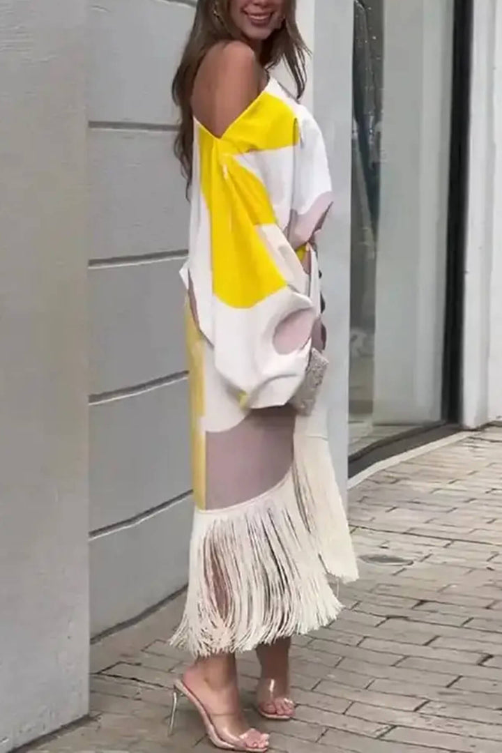 Fashionable Elegant Printed Ruched Lantern Sleeve Loose Blouse