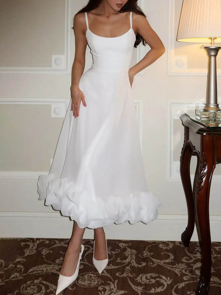 Elegant Ruffled Chiffon Midi Dress