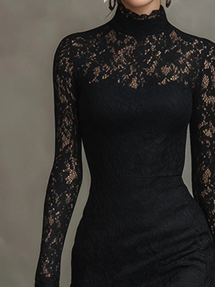 Exquisite High-neck Lace Fishtail Maxi Dress
