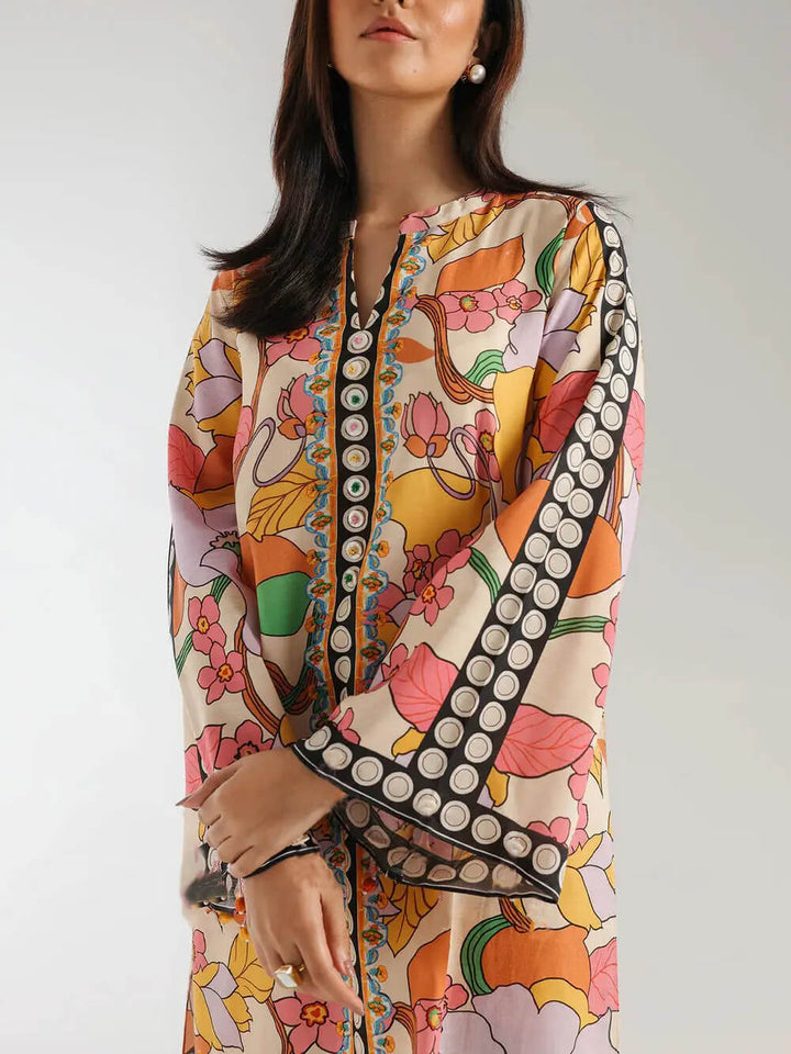 Bohemian Ethnic Print Colorblock Wide-Leg Pants